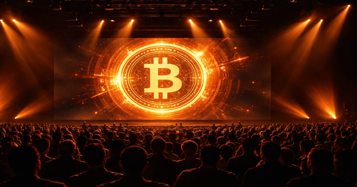 Las mejores conferencias Bitcoin 2026 — escenario con multitud y logo de Bitcoin